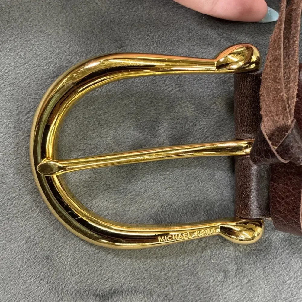 Michael Kors 553633 2” Wide Braided Leather Belt, Size S, Gold Hardware